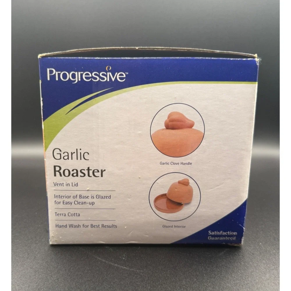 🧄 Progressive Terra Cotta Garlic Roaster w Lid | Extra Large | Glazed Interior